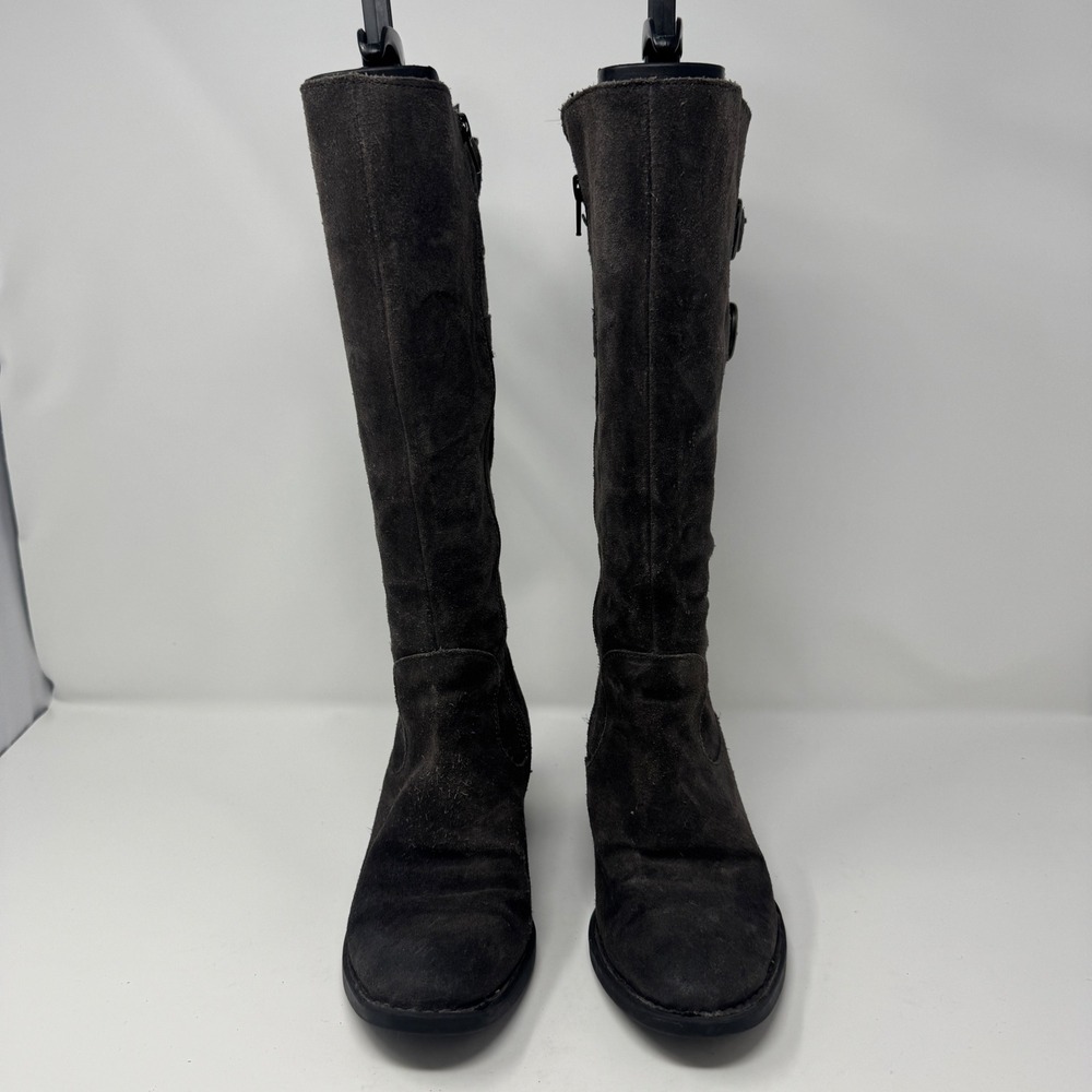 *FLAW Born Shoes‎ Women Brown Suede Buckle Knee High Boots Block Heel Size 6.5M